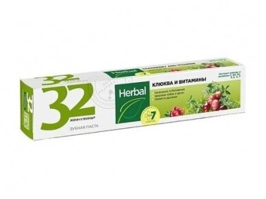 32 PEARLS HERBAL dantų pasta Spanguolė ir vitaminai, 100 g 32 PEARLS HERBAL dantų pasta Spanguolė ir vitaminai, 100 g