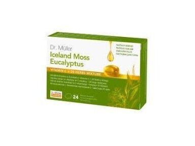 DR. MULLER Pastilės gerklei ISLANDINĖ KERPENA SU EUKALIPTU IR VITAMINU C, 24 pastilės DR. MULLER Pastilės gerklei ISLANDINĖ KERPENA SU EUKALIPTU IR VITAMINU C, 24 pastilės