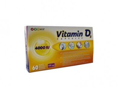 ABC VIT, vitaminas D3, 100µg, 4000TV, 60 kapsulių ABC VIT, vitaminas D3, 100µg, 4000TV, 60 kapsulių