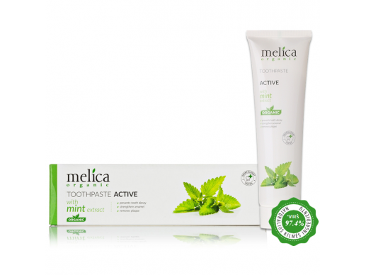 Aktyvioji dantų pasta su mėtų ekstraktu Melica Organic, 100ml Aktyvioji dantų pasta su mėtų ekstraktu Melica Organic, 100ml