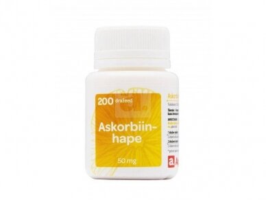 Askorbo rūgšties 50 mg dražetės, N200 Askorbo rūgšties 50 mg dražetės, N200