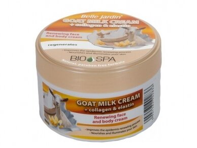 Veido ir kaklo kremas su ožkų pienu, kolagenu ir elastinu BELLE JARDIN BIO SPA, 200 ml Veido ir kaklo kremas su ožkų pienu, kolagenu ir elastinu BELLE JARDIN BIO SPA, 200 ml