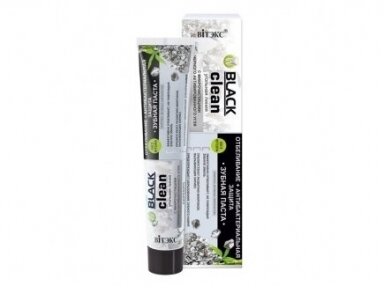 BLACK CLEAN Dantų pasta balinanti su aktyvuotos anglies mikrodalelėmis 85 g. BLACK CLEAN Dantų pasta balinanti su aktyvuotos anglies mikrodalelėmis 85 g.