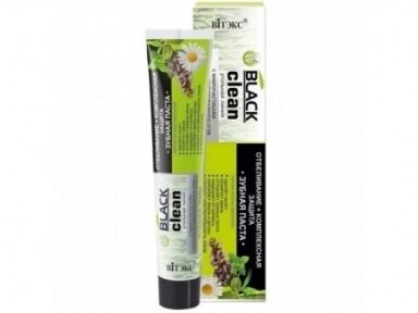 BLACK CLEAN Dantų pasta su aktyvuotos anglies mikrodalelėmis ir vaistažolėmis 85 g. BLACK CLEAN Dantų pasta su aktyvuotos anglies mikrodalelėmis ir vaistažolėmis 85 g.