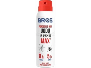 BROS Aerozolis nuo uodų ir erkių MAX, 90 ml. BROS Aerozolis nuo uodų ir erkių MAX, 90 ml.