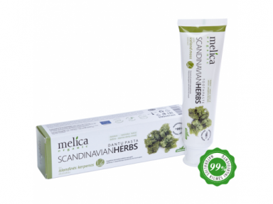 Dantų pasta su Skandinavijos augalų ekstraktais Melica Organic, 100 ml Dantų pasta su Skandinavijos augalų ekstraktais Melica Organic, 100 ml