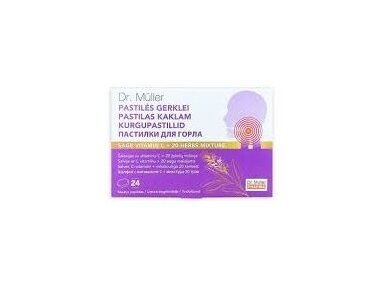 DR. MULLER pastilės gerklei ŠALAVIJAS SU VITAMINU C + 20 ŽOLELIŲ MIŠINYS, 24 pastilės DR. MULLER pastilės gerklei ŠALAVIJAS SU VITAMINU C + 20 ŽOLELIŲ MIŠINYS, 24 pastilės