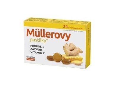 DR. MULLER pastilės gerklei SU PROPOLIU, IMBIERU, VIT. C, 24 PASTILĖS DR. MULLER pastilės gerklei SU PROPOLIU, IMBIERU, VIT. C, 24 PASTILĖS