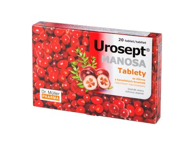 DR. MULLER UROSEPT MANOSA, SU D-MANOZE, SPANGUOLIŲ IR MEŠKAUOGIŲ EKSTRAKTAIS, 20 TABLEČIŲ DR. MULLER UROSEPT MANOSA, SU D-MANOZE, SPANGUOLIŲ IR MEŠKAUOGIŲ EKSTRAKTAIS, 20 TABLEČIŲ