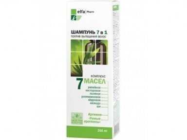 ELFA PHARM Plaukų šampūnas 7 ALIEJAI nuo plaukų slinkimo 200 ml. ELFA PHARM Plaukų šampūnas 7 ALIEJAI nuo plaukų slinkimo 200 ml.