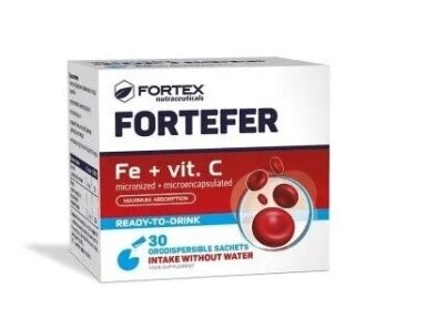Fortefer mikronizuota geležis su vit. C, 30 pakelių geriamųjų miltelių