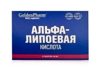 „Golden Pharm“ alfa-lipoinė rūgštis 180 mg, 30 tablečių „Golden Pharm“ alfa-lipoinė rūgštis 180 mg, 30 tablečių