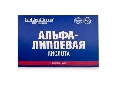 „Golden Pharm“ alfa-lipoinė rūgštis 180 mg, 30 tablečių „Golden Pharm“ alfa-lipoinė rūgštis 180 mg, 30 tablečių