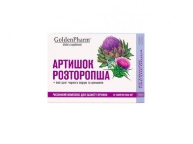 Golden Pharm Artišokas + margainis su pipiro ir erškėčio ekstraktu, 30 tablečių Golden Pharm Artišokas + margainis su pipiro ir erškėčio ekstraktu, 30 tablečių