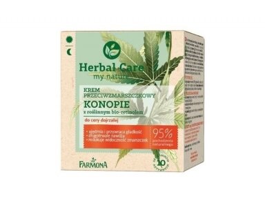 HERBAL CARE veido kremas nuo raukšlių su kanapėmis ir augaliniu bio retinoliu brandžiai odai, 50 ml HERBAL CARE veido kremas nuo raukšlių su kanapėmis ir augaliniu bio retinoliu brandžiai odai, 50 ml