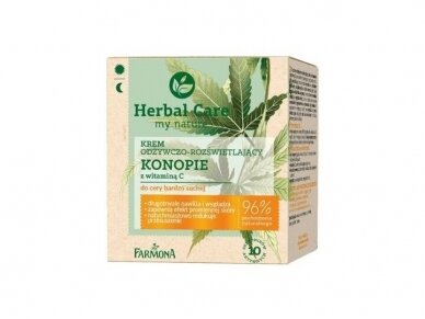 HERBAL CARE maitinamasis ir šviesinamasis veido kremas su kanapių aliejumi su vitaminu C sausai odai, 50 ml HERBAL CARE maitinamasis ir šviesinamasis veido kremas su kanapių aliejumi su vitaminu C sausai odai, 50 ml