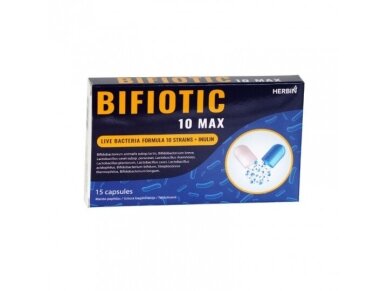 HERBIN Bifiotic 10 MAX gerosios bakterijos maisto papildas, 15 kapsulių HERBIN Bifiotic 10 MAX gerosios bakterijos maisto papildas, 15 kapsulių