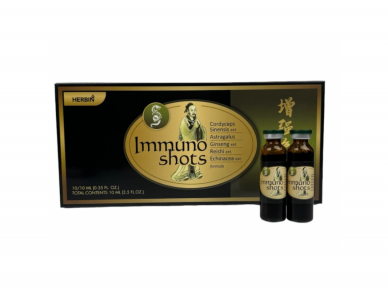 IMMUNO SHOTS Kordicepsas + Kulkšnė + Ženšenis + Reishi+ Ežiuolė, 10 buteliukų IMMUNO SHOTS Kordicepsas + Kulkšnė + Ženšenis + Reishi+ Ežiuolė, 10 buteliukų