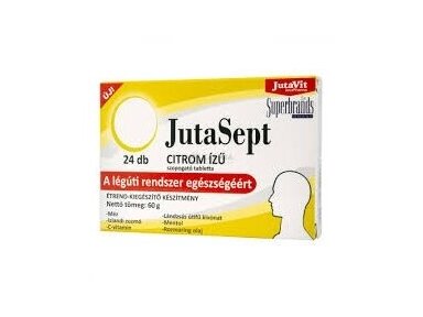 JUTASEPT Citrinų skonio pastilės su islandine kerpena, gysločiu, rozmarinu ir vitaminu C, 24 pastilės