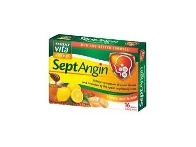 Pastilės MAXIVITA SeptAngin su medumi ir citrina 16 ledinukų Pastilės MAXIVITA SeptAngin su medumi ir citrina 16 ledinukų