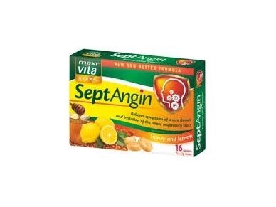 Pastilės MAXIVITA SeptAngin su medumi ir citrina 16 ledinukų Pastilės MAXIVITA SeptAngin su medumi ir citrina 16 ledinukų