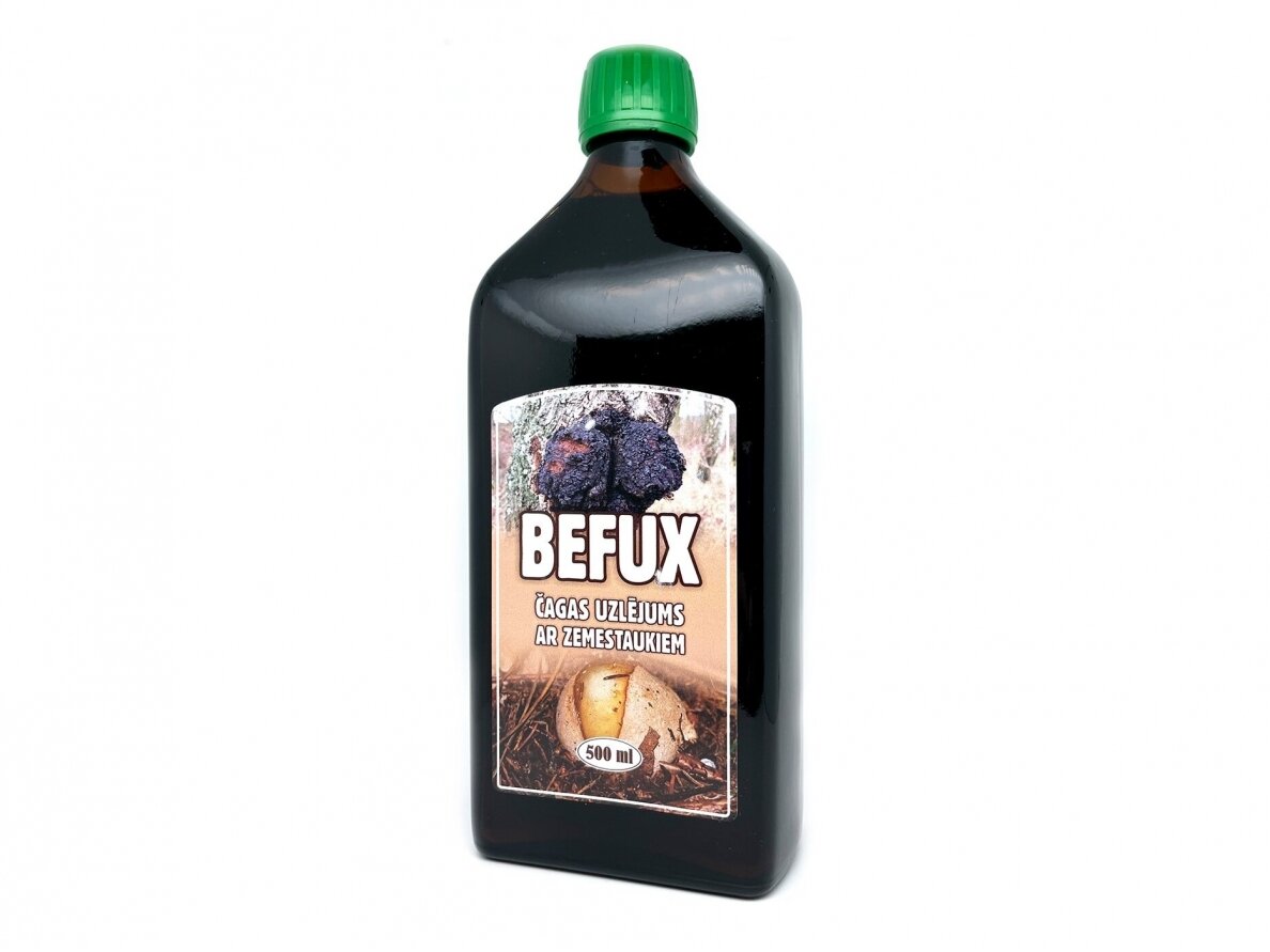 Maisto papildas BEFUX ČAGA užpilas su žemės taukų sultimis 250 ml.. Maisto papildas BEFUX ČAGA užpilas su žemės taukų sultimis 250 ml..