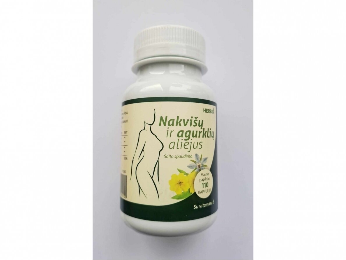 Maisto papildas Nakvišų ir agurklių aliejus su vit.E 110 kaps. Maisto papildas Nakvišų ir agurklių aliejus su vit.E 110 kaps.