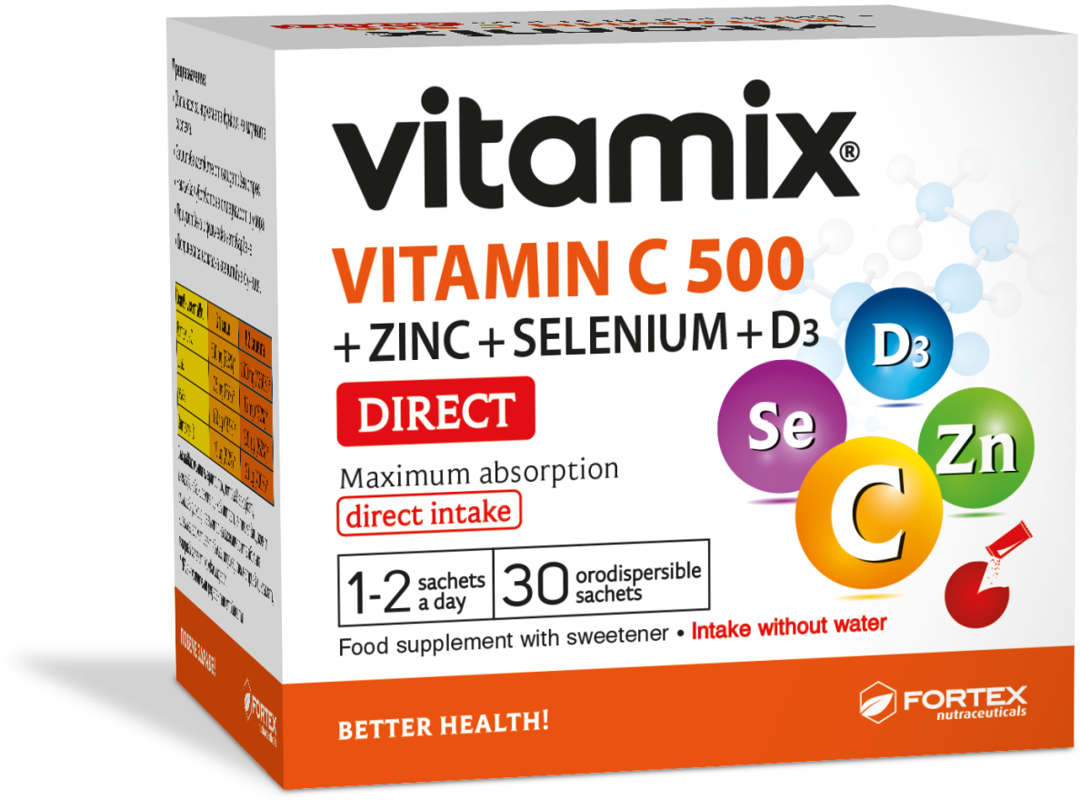 Maisto papildas Vitaminas C 500+Zn+Se+D3 su saldikliu 30 pak.po 1653 mg. Maisto papildas Vitaminas C 500+Zn+Se+D3 su saldikliu 30 pak.po 1653 mg.