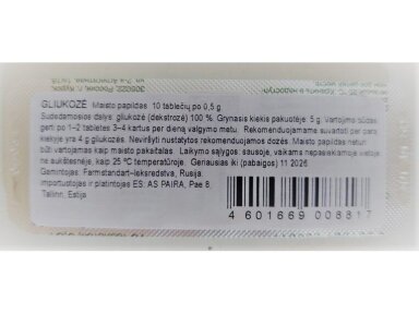 Maisto papildas Gliukoze 10 tab. po 0,5 g. Maisto papildas Gliukoze 10 tab. po 0,5 g.