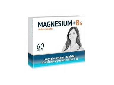 Maisto papildas MAGNEZIUM + B6, 60 tab Maisto papildas MAGNEZIUM + B6, 60 tab