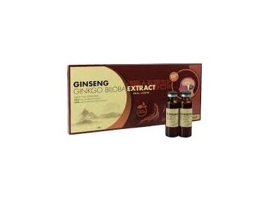 Maisto papildas Ženšenis + Ginko biloba ekstraktas 10 buteliukų po 10ml.