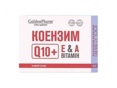 Maisto papildas Kofermentas Q10 + Vitaminai A, E 30 kaps. Maisto papildas Kofermentas Q10 + Vitaminai A, E 30 kaps.