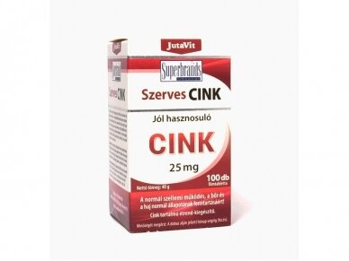 Maisto papildas Organinis cinkas 25mg JutaVit N100 Maisto papildas Organinis cinkas 25mg JutaVit N100