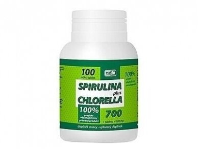 Maisto papildas Spirulina + Chlorella VIRDE 100 tab. Maisto papildas Spirulina + Chlorella VIRDE 100 tab.