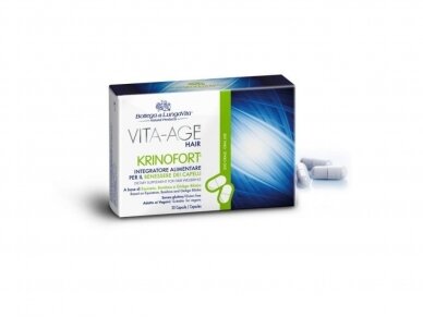 Maisto papildas VITA-AGE hair KRINOFORT (PLAUKAMS) 30 kap. Maisto papildas VITA-AGE hair KRINOFORT (PLAUKAMS) 30 kap.
