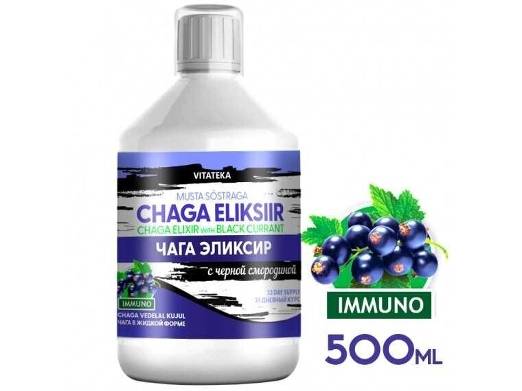 Maisto papildas Chaga eliksyras su juodaisiais serbentais 500 ml