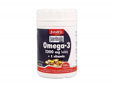 Omega - 3 žuvų taukai + vitaminas E 100 kaps. x 1200 mg.
