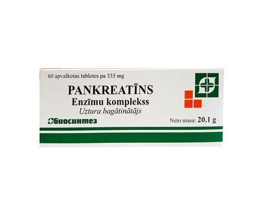 Pankreatinas po 335 mg. 60 tablečių Pankreatinas po 335 mg. 60 tablečių