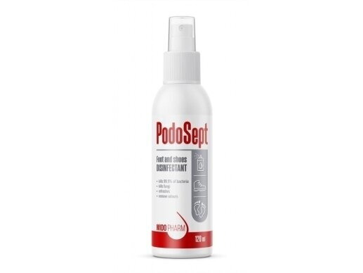 Pėdų ir batų dezinfekavimo priemonė Midopharm Podosept, 120 ml Pėdų ir batų dezinfekavimo priemonė Midopharm Podosept, 120 ml