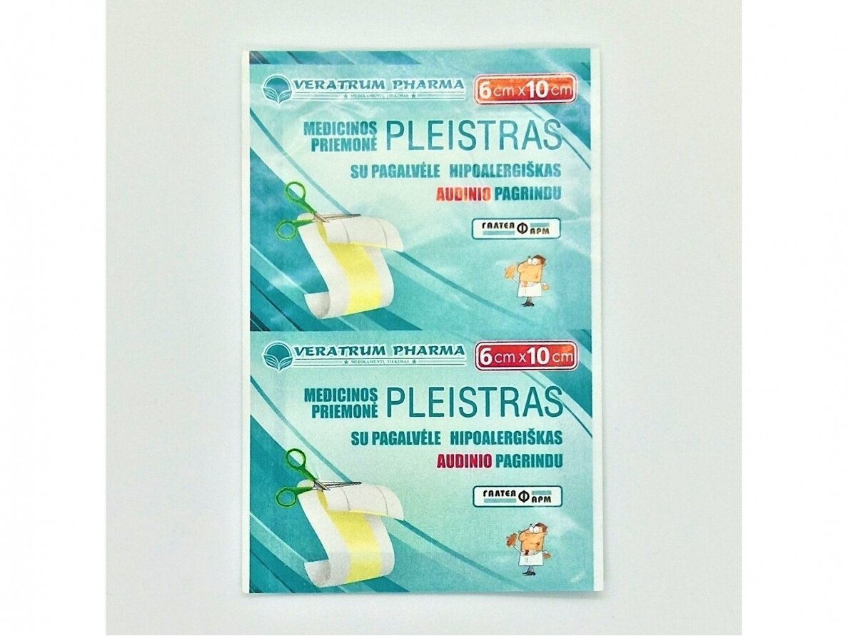Pleistras su pagalvėle hipoalergiškas audinio pagrindu 6 x 10 cm. Pleistras su pagalvėle hipoalergiškas audinio pagrindu 6 x 10 cm.