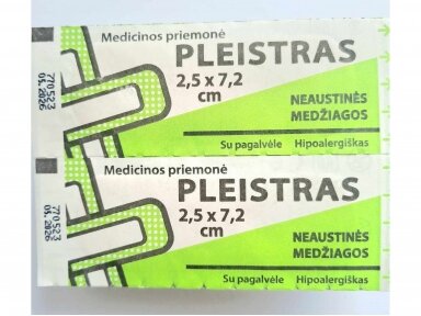 Pleistras su pagalvėle hipoalergiškas, atsparus vandeniui, neaustinės medžiagos 2,5 x 7,2 cm 1 vnt Pleistras su pagalvėle hipoalergiškas, atsparus vandeniui, neaustinės medžiagos 2,5 x 7,2 cm 1 vnt