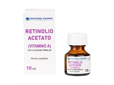 RETINOLIO ACETATO (VIT A) 3,44 % ALIEJINIS TIRPALAS, 10 ml RETINOLIO ACETATO (VIT A) 3,44 % ALIEJINIS TIRPALAS, 10 ml