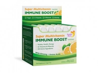 Swedish Nutra super multivitaminai „Immune boost shots“, 30 vnt. x 25 ml Swedish Nutra super multivitaminai „Immune boost shots“, 30 vnt. x 25 ml
