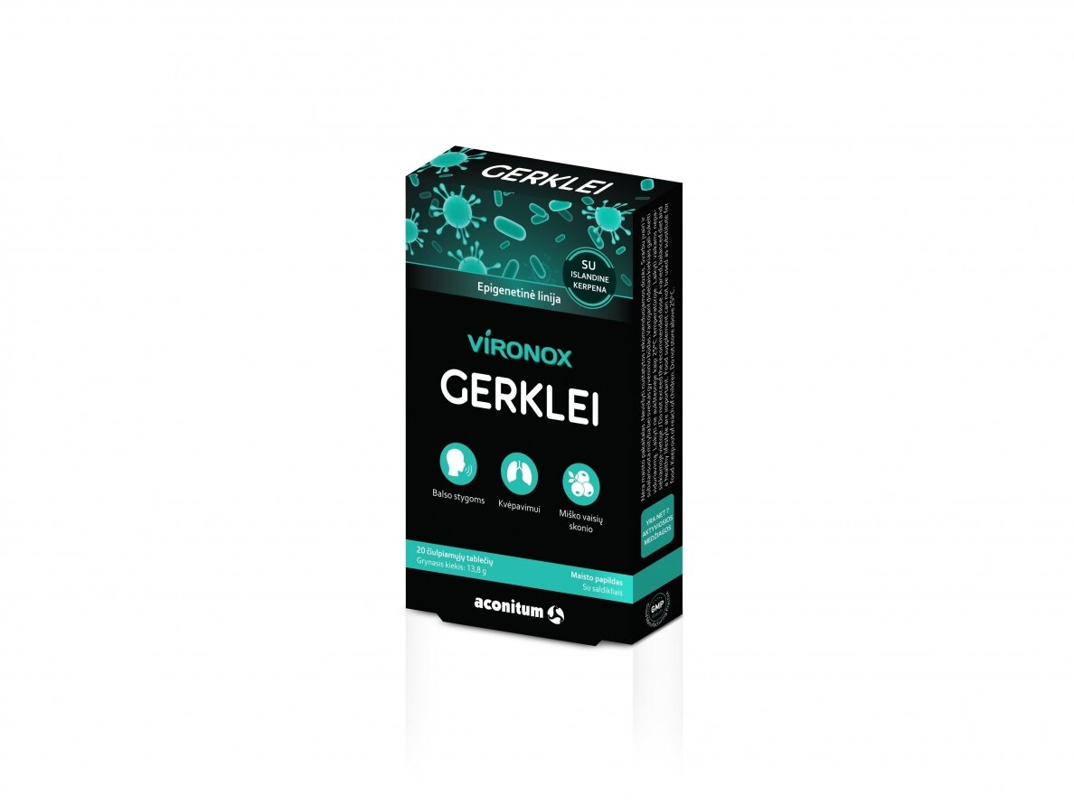 VIRONOX Maisto papildas (su saldikliu) gerklei su islandine kerpena 20 tablečių