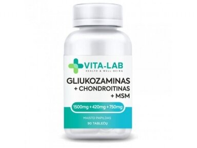 VITA-LAB maisto papildas Gliukozaminas 1500, Chondroitinas ir MSM, N90 VITA-LAB maisto papildas Gliukozaminas 1500, Chondroitinas ir MSM, N90