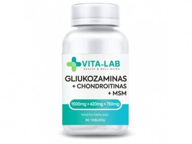 VITA-LAB maisto papildas Gliukozaminas 1500, Chondroitinas ir MSM, N90 VITA-LAB maisto papildas Gliukozaminas 1500, Chondroitinas ir MSM, N90
