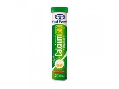 Vital Power maisto papildas Kalcis 500 mg su vitaminu D, 20 šnypščiųjų tablečių Vital Power maisto papildas Kalcis 500 mg su vitaminu D, 20 šnypščiųjų tablečių