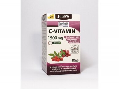 Vitaminas C 1500 mg.su Acerola + erškėtuogė + D3 vit. 100 tb.JutaVit