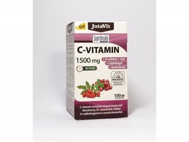Vitaminas C 1500 mg.su Acerola + erškėtuogė + D3 vit. 100 tb.JutaVit Vitaminas C 1500 mg.su Acerola + erškėtuogė + D3 vit. 100 tb.JutaVit