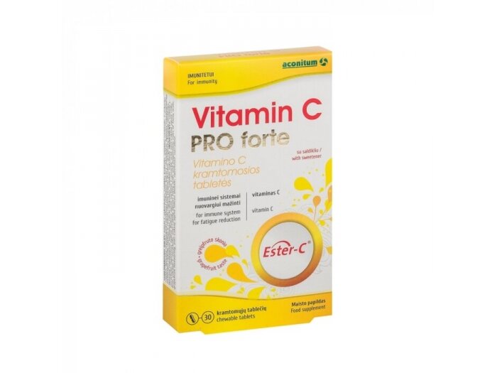 VITAMIN C PRO FORTE, greipfrutų skonio, 30 kramtomųjų tablečių